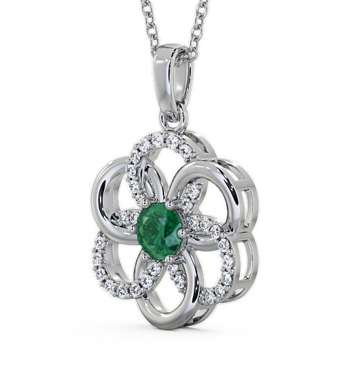 Floral Design Emerald and Diamond 0.74ct Pendant 18K White Gold GEMPNT60_WG_EM_THUMB1 