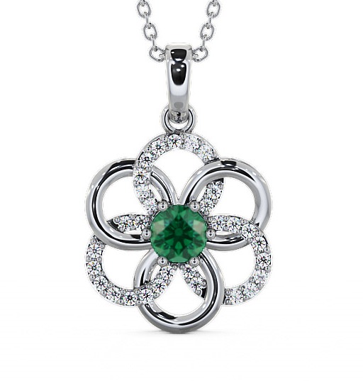 Floral Design Emerald and Diamond 0.74ct Pendant 9K White Gold - Coppice GEMPNT60_WG_EM_THUMB2 