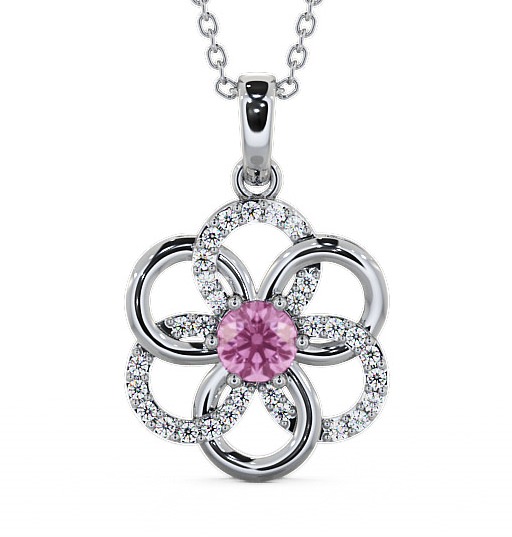 Floral Design Pink Sapphire and Diamond 0.91ct Pendant 18K White Gold GEMPNT60_WG_PS_THUMB2 