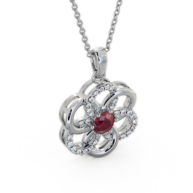 Floral Design Ruby and Diamond 0.91ct Pendant 9K White Gold - Coppice GEMPNT60_WG_RU_THUMB2