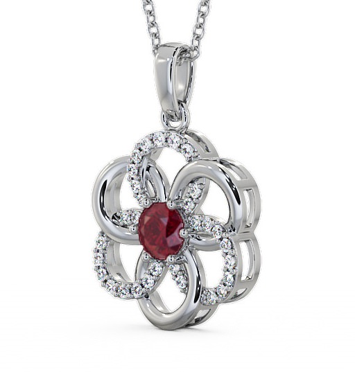 Floral Design Ruby and Diamond 0.91ct Pendant 18K White Gold - Coppice GEMPNT60_WG_RU_THUMB1