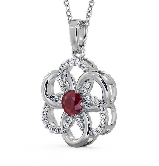 Floral Design Ruby and Diamond 0.91ct Pendant 18K White Gold GEMPNT60_WG_RU_THUMB1