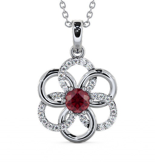  Floral Design Ruby and Diamond 0.91ct Pendant 9K White Gold - Coppice GEMPNT60_WG_RU_THUMB2 