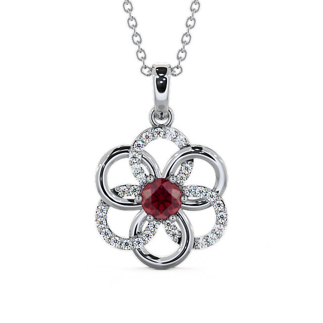 Floral Design Ruby and Diamond 0.91ct Pendant 18K White Gold - Coppice GEMPNT60_WG_RU_THUMB2
