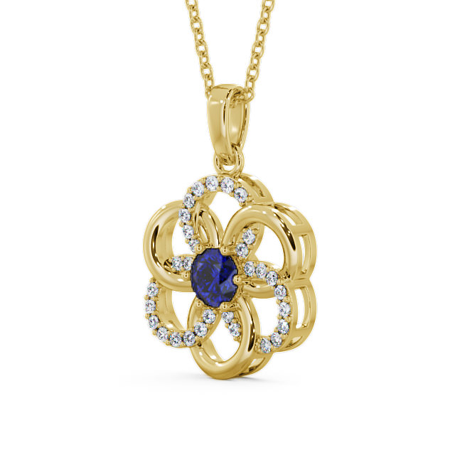 Floral Design Blue Sapphire and Diamond 0.91ct Pendant 18K Yellow Gold - Coppice