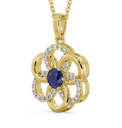 Floral Design Blue Sapphire and Diamond 0.91ct Pendant 18K Yellow Gold GEMPNT60_YG_BS_THUMB1