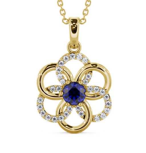  Floral Design Blue Sapphire and Diamond 0.91ct Pendant 18K Yellow Gold - Coppice GEMPNT60_YG_BS_THUMB2 