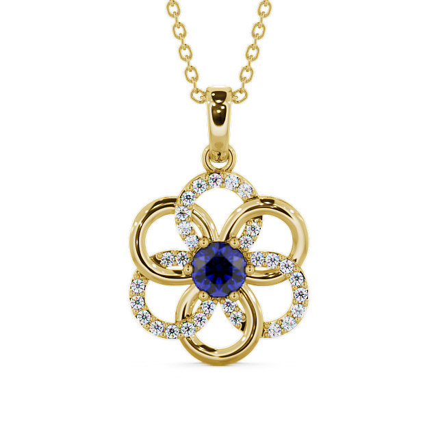 Floral Design Blue Sapphire and Diamond 0.91ct Pendant 9K Yellow Gold - Coppice GEMPNT60_YG_BS_THUMB2
