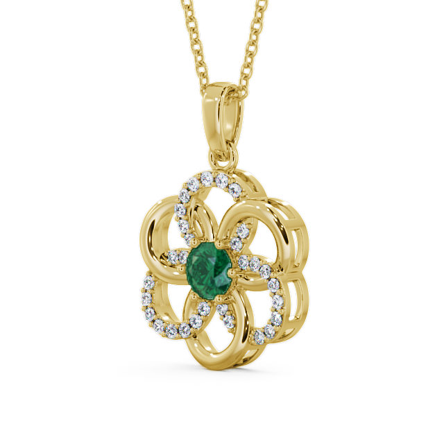 Floral Design Emerald and Diamond 0.74ct Pendant 9K Yellow Gold - Coppice GEMPNT60_YG_EM_THUMB2