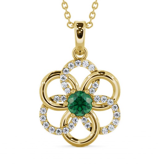  Floral Design Emerald and Diamond 0.74ct Pendant 18K Yellow Gold - Coppice GEMPNT60_YG_EM_THUMB2 