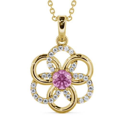 Floral Design Pink Sapphire and Diamond 0.91ct Pendant 9K Yellow Gold GEMPNT60_YG_PS_THUMB2 