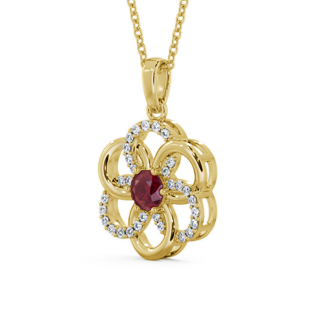Floral Design Ruby and Diamond 0.91ct Pendant 9K Yellow Gold - Coppice GEMPNT60_YG_RU_THUMB2