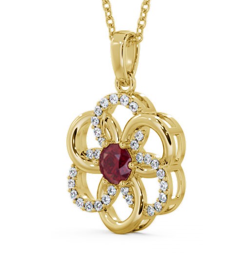 Floral Design Ruby and Diamond 0.91ct Pendant 9K Yellow Gold GEMPNT60_YG_RU_THUMB1