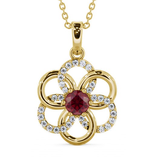  Floral Design Ruby and Diamond 0.91ct Pendant 18K Yellow Gold - Coppice GEMPNT60_YG_RU_THUMB2 