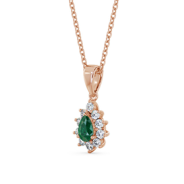 Cluster Emerald and Diamond 0.80ct Pendant 18K Rose Gold - Acerra GEMPNT6_RG_EM_THUMB2