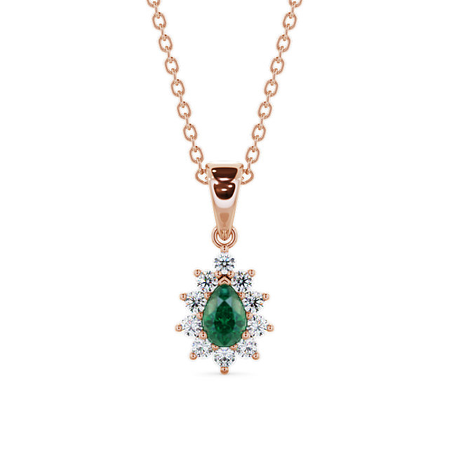 Cluster Emerald and Diamond 0.80ct Pendant 18K Rose Gold - Acerra GEMPNT6_RG_EM_THUMB2