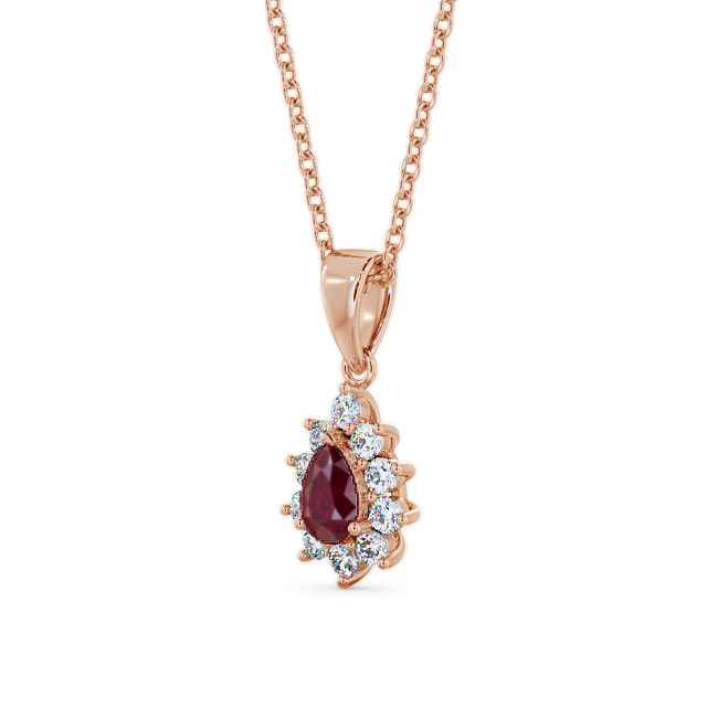 Cluster Ruby and Diamond 0.85ct Pendant 18K Rose Gold - Acerra