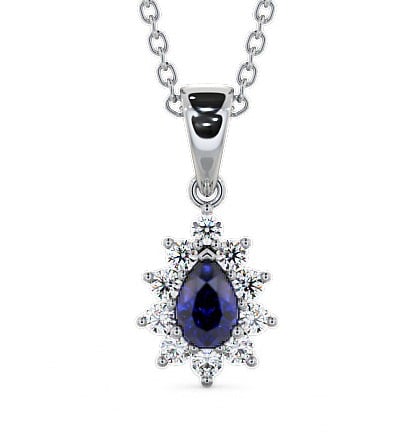  Cluster Blue Sapphire and Diamond 0.85ct Pendant 9K White Gold - Acerra GEMPNT6_WG_BS_THUMB2 