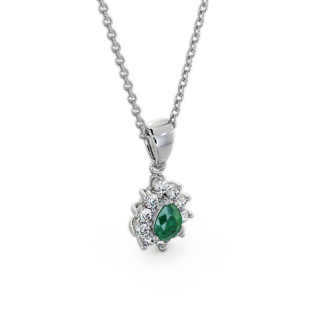 Cluster Emerald and Diamond 0.80ct Pendant 18K White Gold - Acerra GEMPNT6_WG_EM_THUMB2