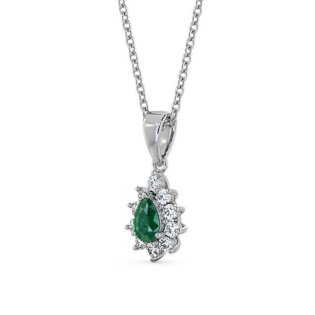 Cluster Emerald and Diamond 0.80ct Pendant 18K White Gold - Acerra GEMPNT6_WG_EM_THUMB2