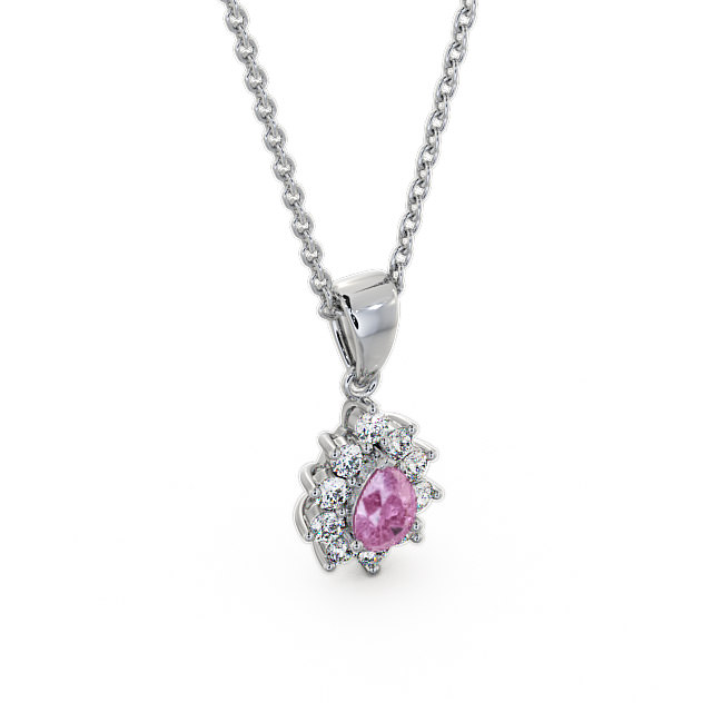 Cluster Pink Sapphire and Diamond 0.85ct Pendant 18K White Gold - Acerra GEMPNT6_WG_PS_THUMB2