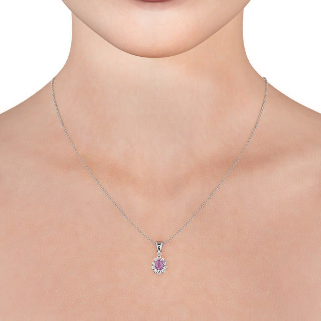 Cluster Pink Sapphire and Diamond 0.85ct Pendant 18K White Gold - Acerra GEMPNT6_WG_PS_THUMB2