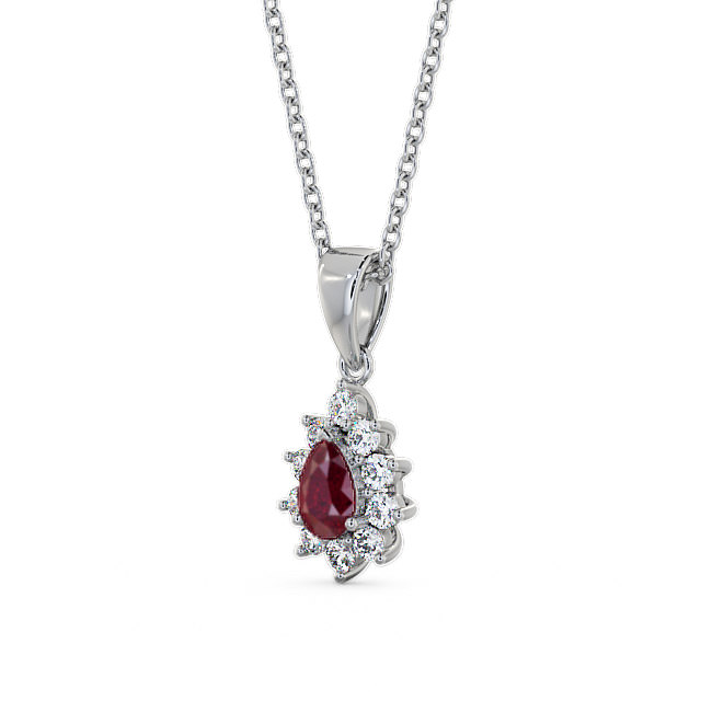 Cluster Ruby and Diamond 0.85ct Pendant 18K White Gold - Acerra