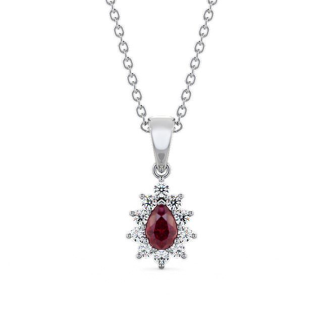 Cluster Ruby And Diamond 0.85ct Pendant 18K White Gold - Acerra ...