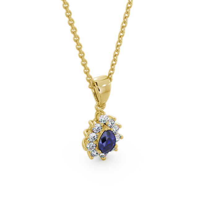 Cluster Blue Sapphire and Diamond 0.85ct Pendant 9K Yellow Gold - Acerra GEMPNT6_YG_BS_THUMB2