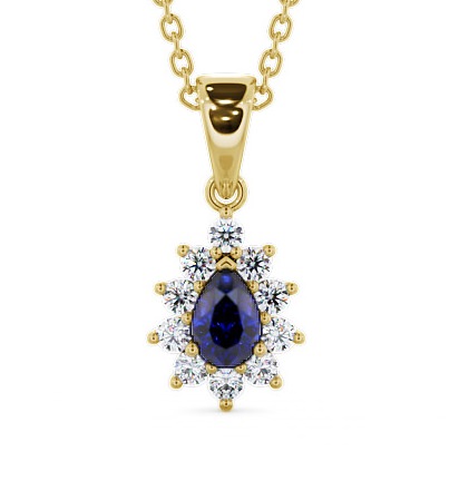  Cluster Blue Sapphire and Diamond 0.85ct Pendant 9K Yellow Gold - Acerra GEMPNT6_YG_BS_THUMB2 