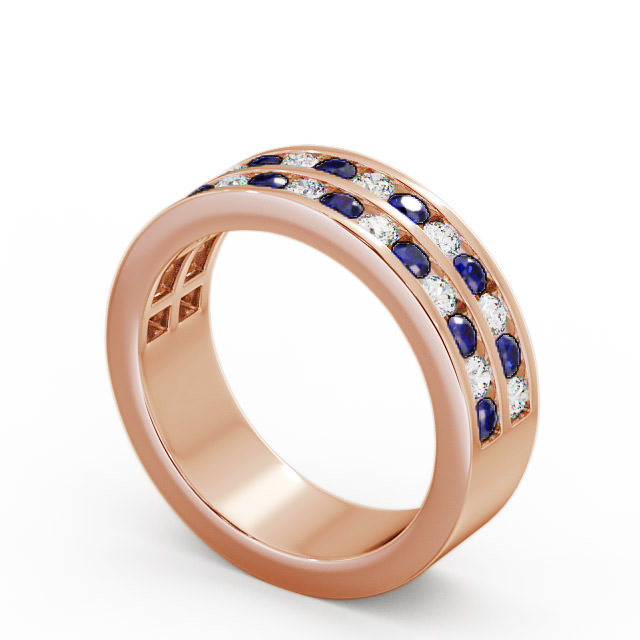 Double Row Half Eternity Blue Sapphire and Diamond 1.20ct Ring 9K Rose Gold - Chelford HE11GEM_RG_BS_SIDE