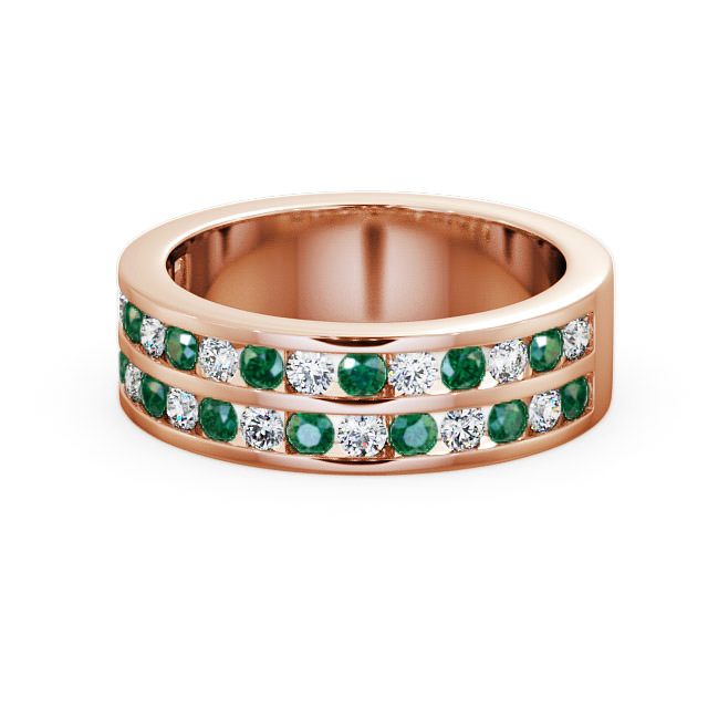 Double Row Half Eternity Emerald and Diamond 1.05ct Ring 9K Rose Gold - Chelford HE11GEM_RG_EM_FLAT