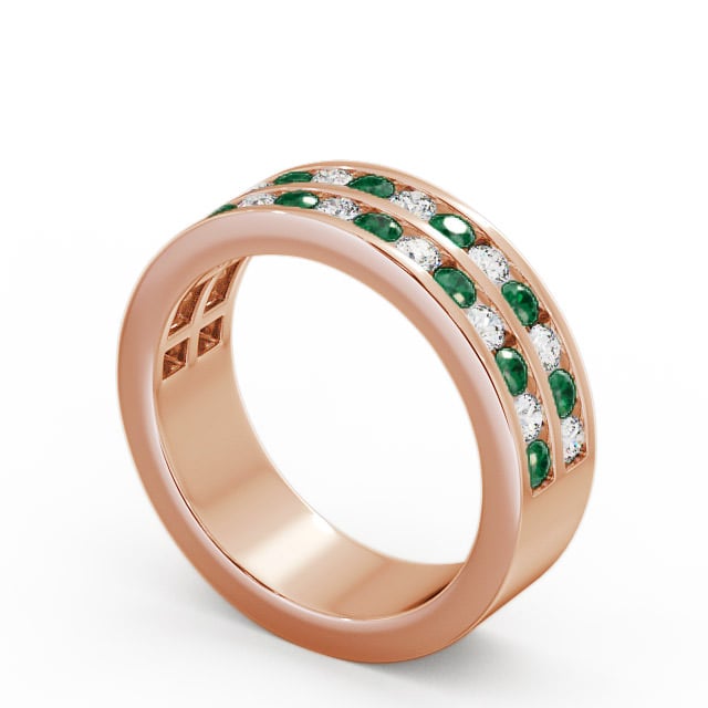 Double Row Half Eternity Emerald and Diamond 1.05ct Ring 9K Rose Gold - Chelford HE11GEM_RG_EM_SIDE