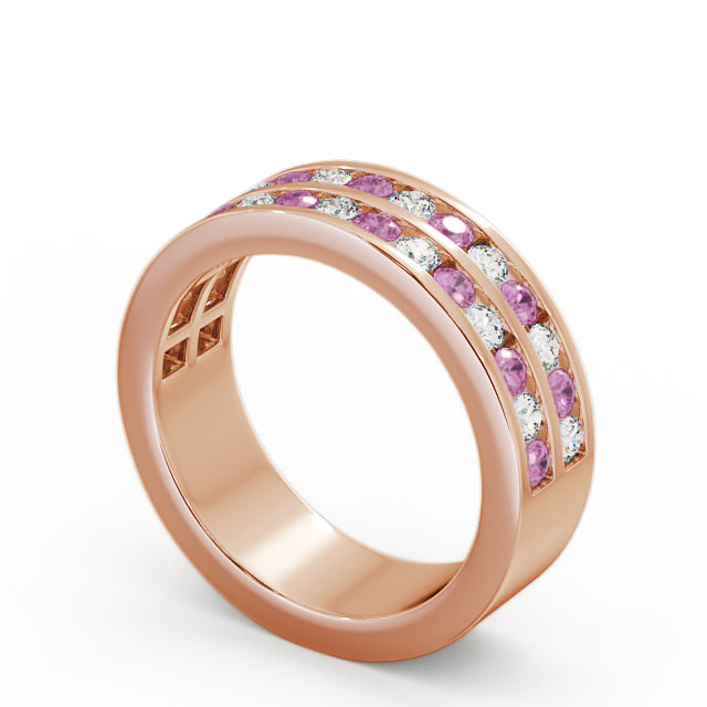 Double Row Half Eternity Pink Sapphire and Diamond 1.20ct Ring 18K Rose Gold - Chelford HE11GEM_RG_PS_SIDE