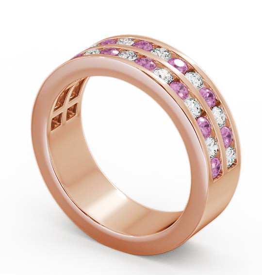 Double Row Half Eternity Pink Sapphire and Diamond 1.20ct Ring 18K Rose Gold - Chelford HE11GEM_RG_PS_THUMB1