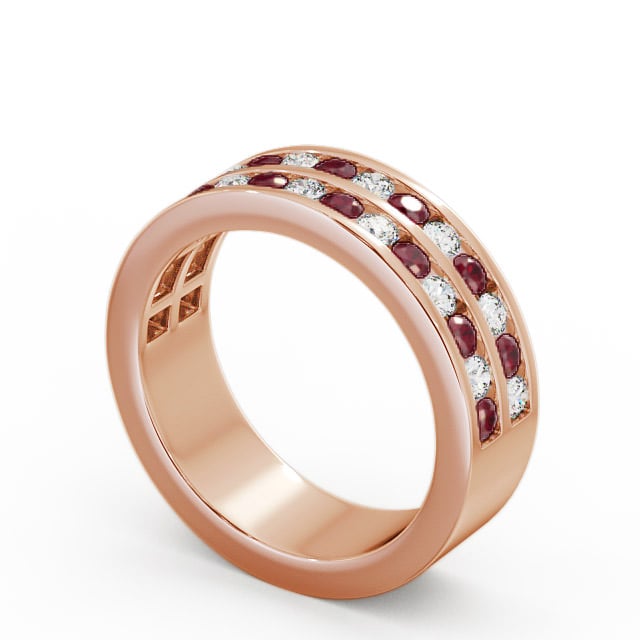 Double Row Half Eternity Ruby and Diamond 1.20ct Ring 9K Rose Gold - Chelford