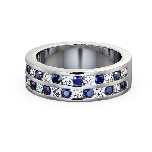 Double Row Half Eternity Blue Sapphire and Diamond 1.20ct Ring 9K White Gold - Chelford HE11GEM_WG_BS_FLAT