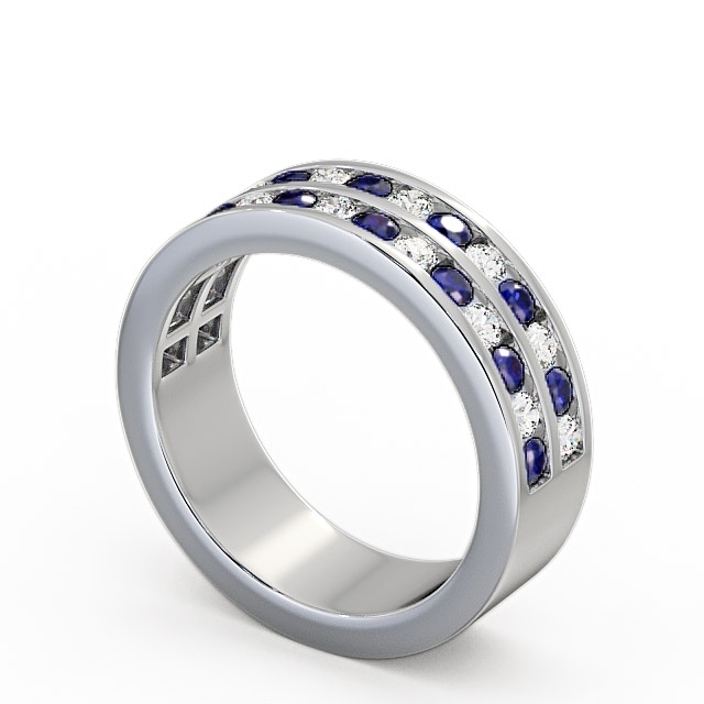 Double Row Half Eternity Blue Sapphire and Diamond 1.20ct Ring 9K White Gold - Chelford HE11GEM_WG_BS_SIDE