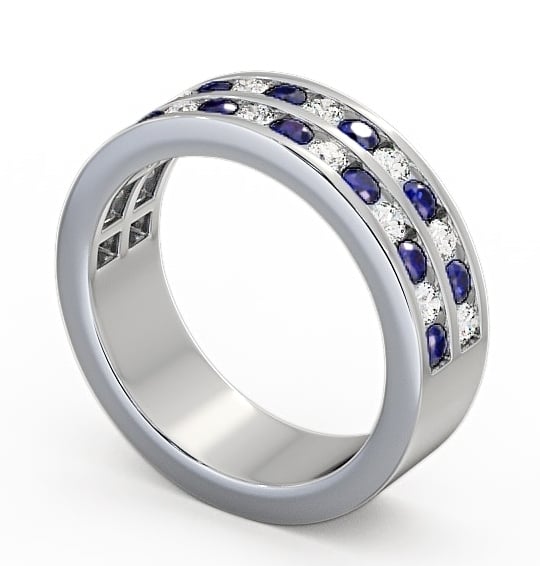 Double Row Half Eternity Blue Sapphire and Diamond 1.20ct Ring 18K White Gold - Chelford HE11GEM_WG_BS_THUMB1