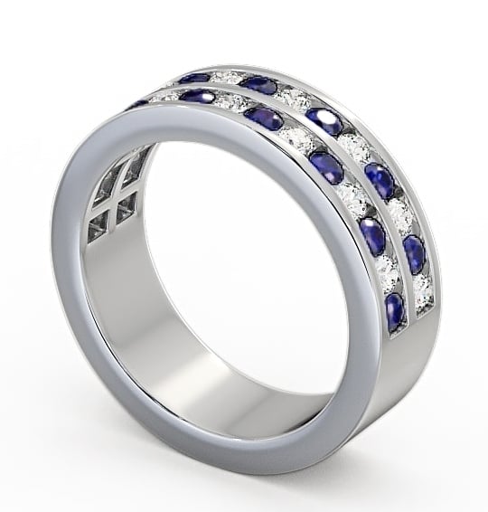 Double Row Half Eternity Blue Sapphire and Diamond 1.20ct Ring 18K White Gold HE11GEM_WG_BS_THUMB1 