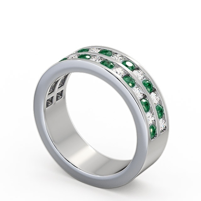 Double Row Half Eternity Emerald and Diamond 1.05ct Ring 9K White Gold - Chelford HE11GEM_WG_EM_SIDE
