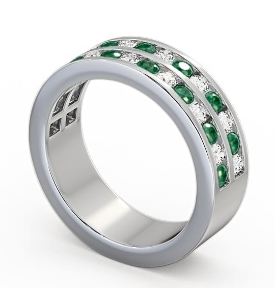 Double Row Half Eternity Emerald and Diamond 1.05ct Ring 18K White Gold HE11GEM_WG_EM_THUMB1