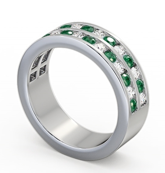 Double Row Half Eternity Emerald and Diamond 1.05ct Ring 18K White Gold HE11GEM_WG_EM_THUMB1 