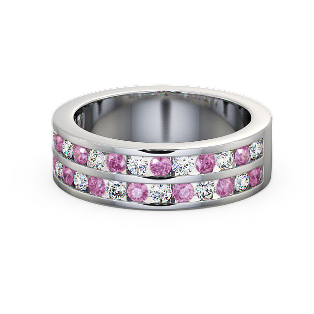Double Row Half Eternity Pink Sapphire and Diamond 1.20ct Ring 9K White Gold - Chelford HE11GEM_WG_PS_FLAT