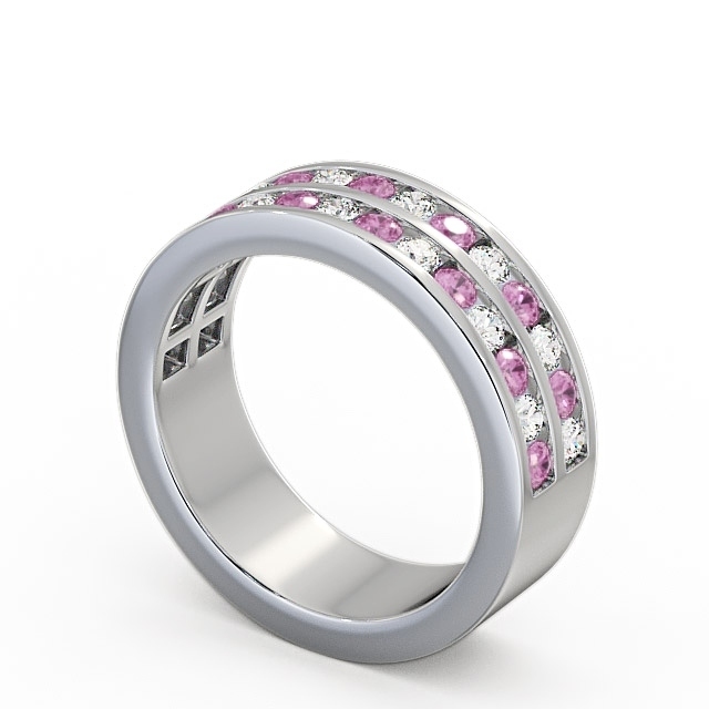 Double Row Half Eternity Pink Sapphire and Diamond 1.20ct Ring 9K White Gold - Chelford HE11GEM_WG_PS_SIDE