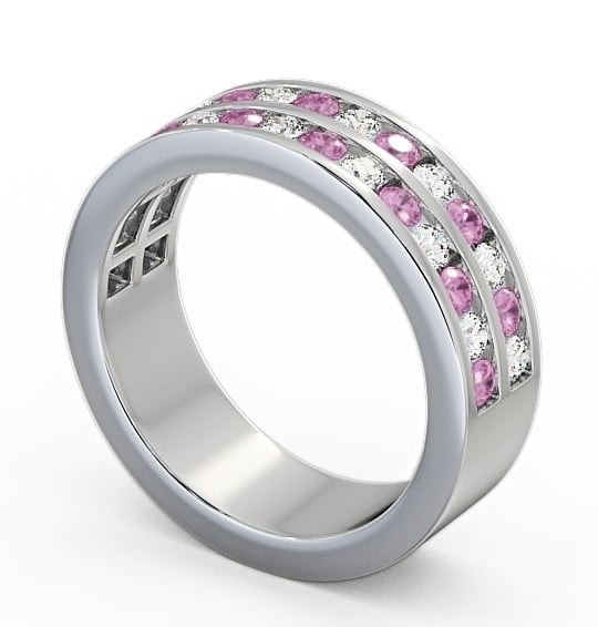 Double Row Half Eternity Pink Sapphire and Diamond 1.20ct Ring 9K White Gold - Chelford HE11GEM_WG_PS_THUMB1
