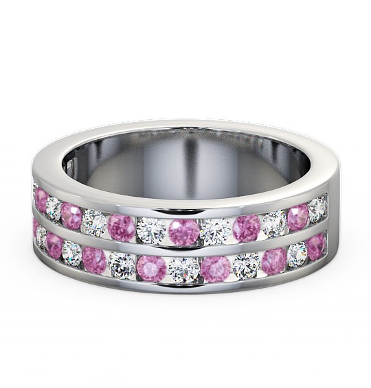  Double Row Half Eternity Pink Sapphire and Diamond 1.20ct Ring Platinum - Chelford HE11GEM_WG_PS_THUMB2 