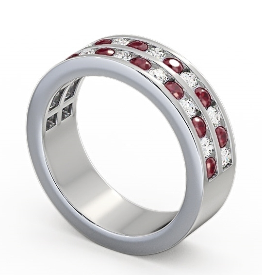 Double Row Half Eternity Ruby and Diamond 1.20ct Ring 18K White Gold HE11GEM_WG_RU_THUMB1