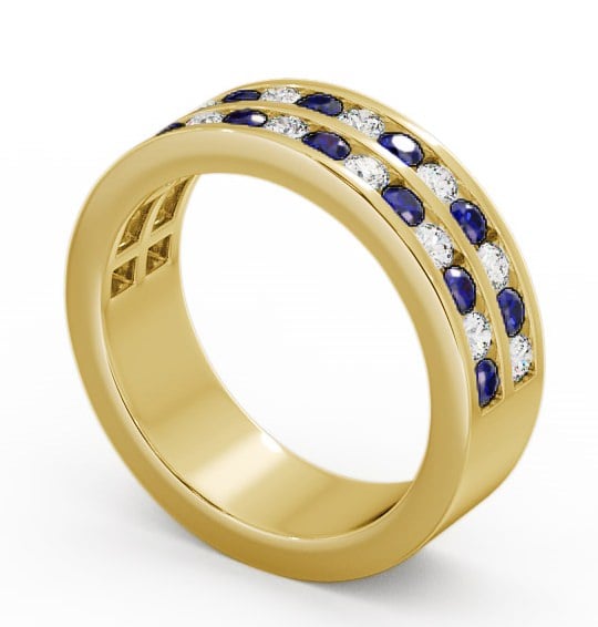 Double Row Half Eternity Blue Sapphire and Diamond 1.20ct Ring 18K Yellow Gold - Chelford HE11GEM_YG_BS_THUMB1