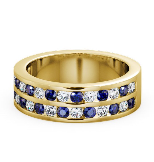 Double Row Half Eternity Blue Sapphire and Diamond 1.20ct Ring 18K Yellow Gold - Chelford HE11GEM_YG_BS_THUMB2 